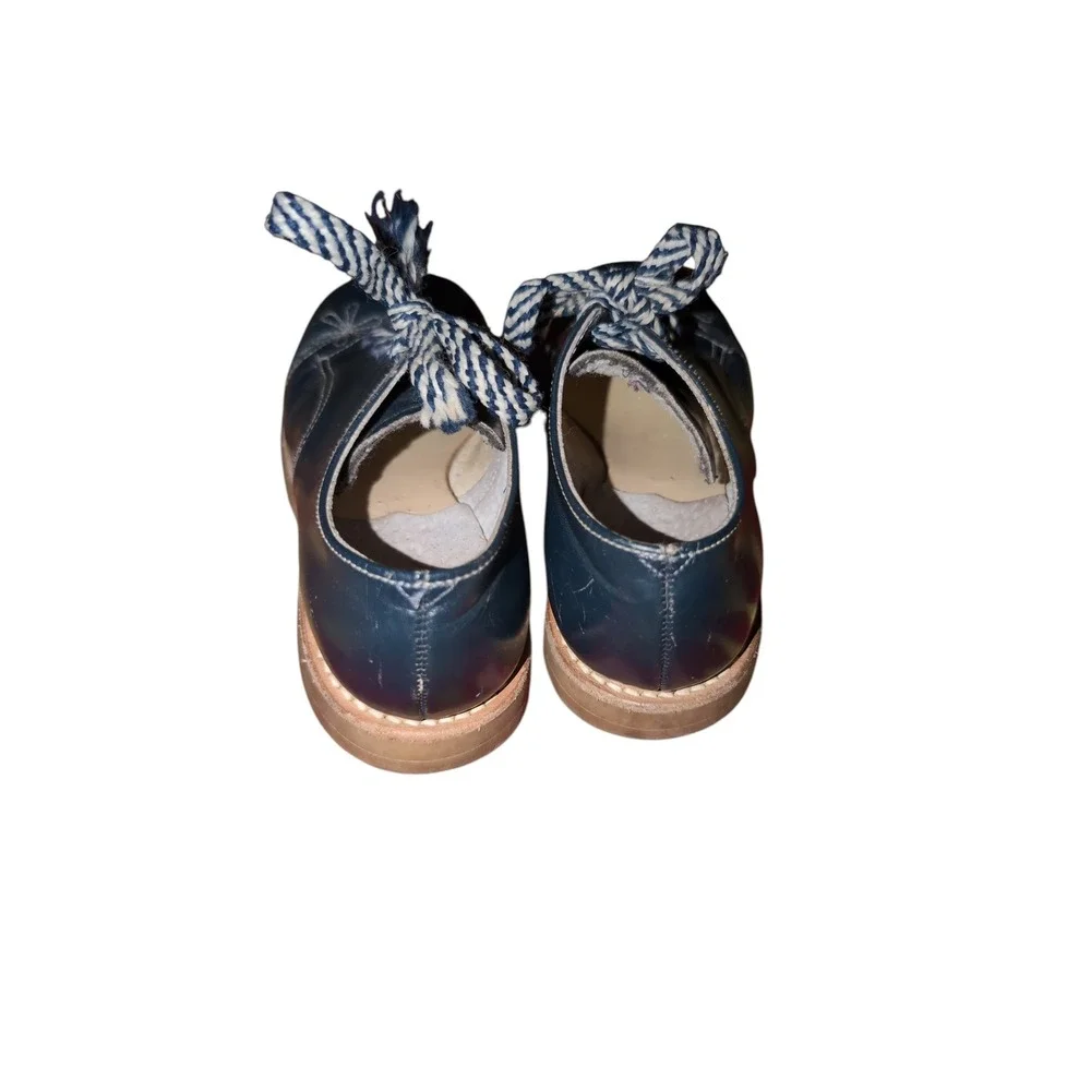 Vintage Navy Blue Leather Floral Embroidered Oxford Shoes Kids Size 8 D 142089